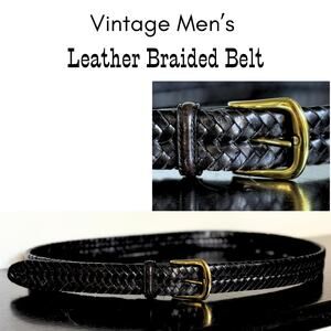 Vintage Men's L.L. Bean Black Brown Braided Leather Belt Brass Buckle Size 38"